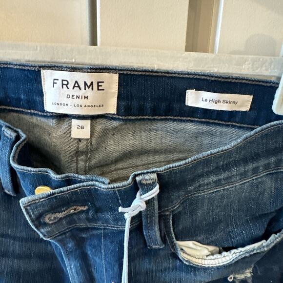 FRAME -NWT- Le High Skinny Jeans Curve Slit Bustle Blue | 28 - Picture 6 of 8
